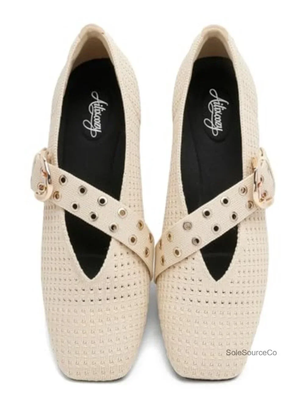 Women's Washable Mesh Ballet Flats Square Toe Mary Jane with Buckle Arch Support
